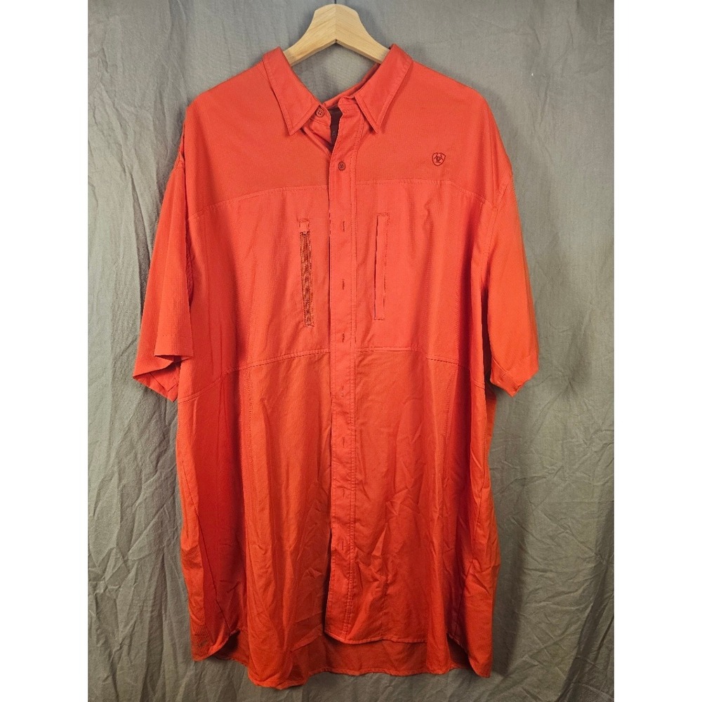 Ariat AriatTEK Mens XXL-T Tall Orange Short Sleeve Button Down Fishing Shirt